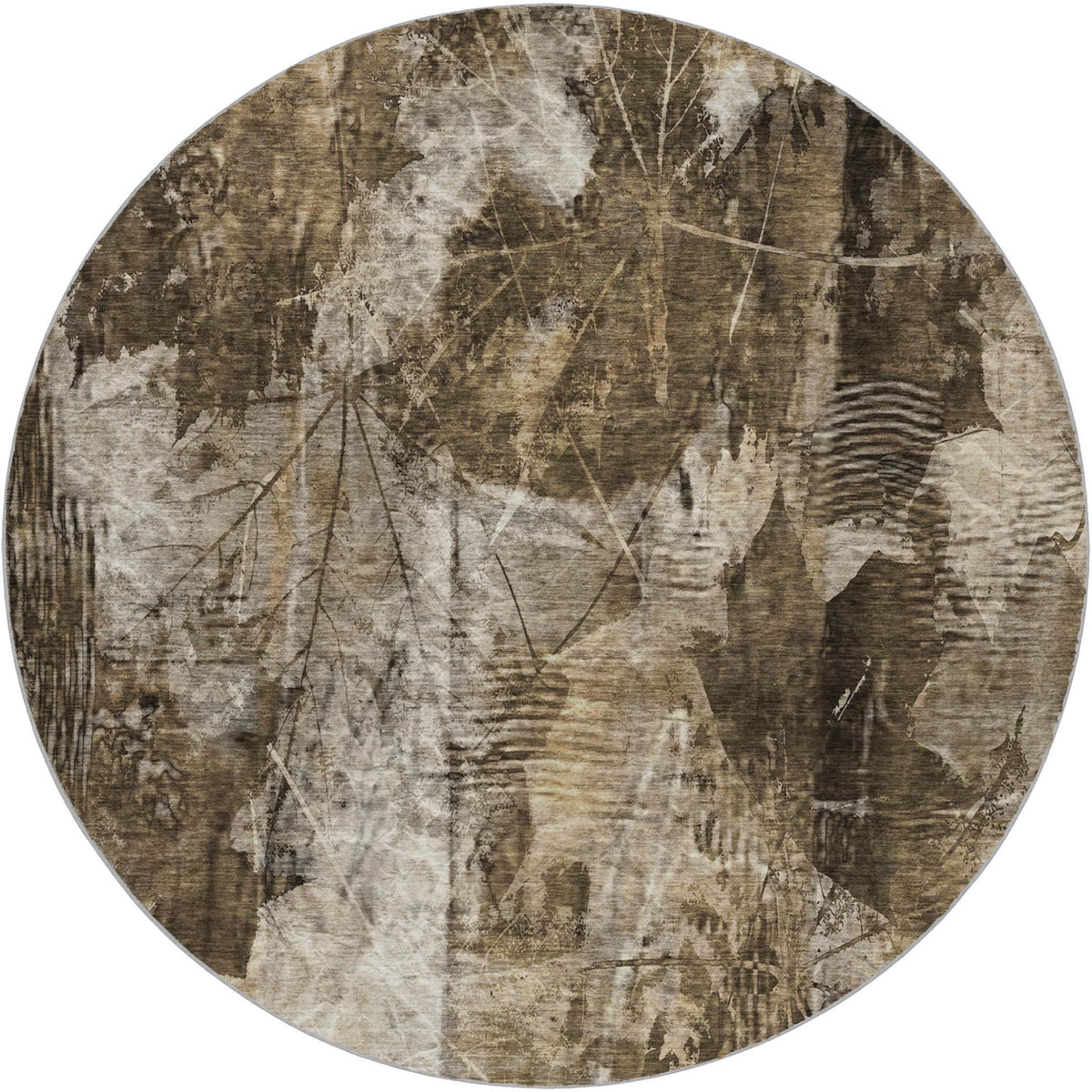 8' Taupe And Beige Floral Shag Washable Round Rug With UV Protection - HomeRoots - Flyclothing LLC