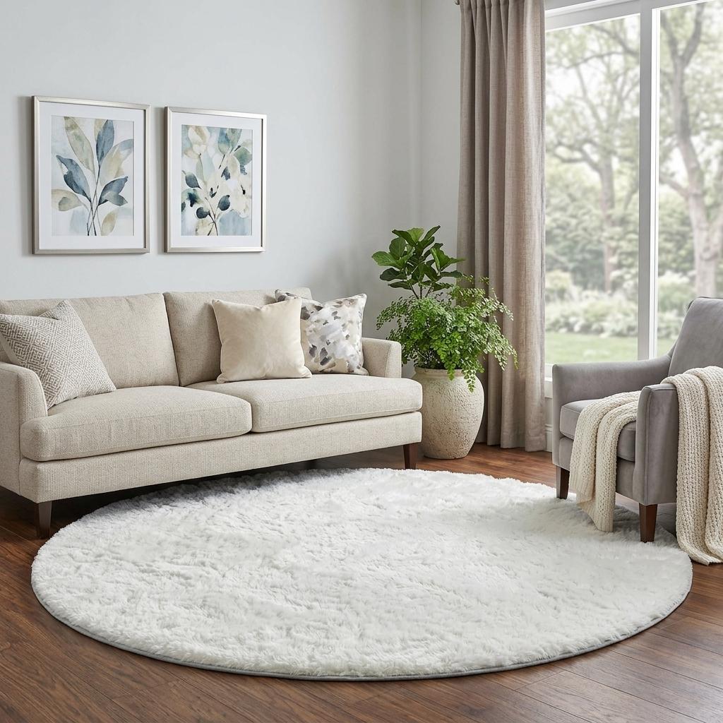 8' Taupe And Beige Floral Shag Washable Round Rug With UV Protection - HomeRoots - Flyclothing LLC
