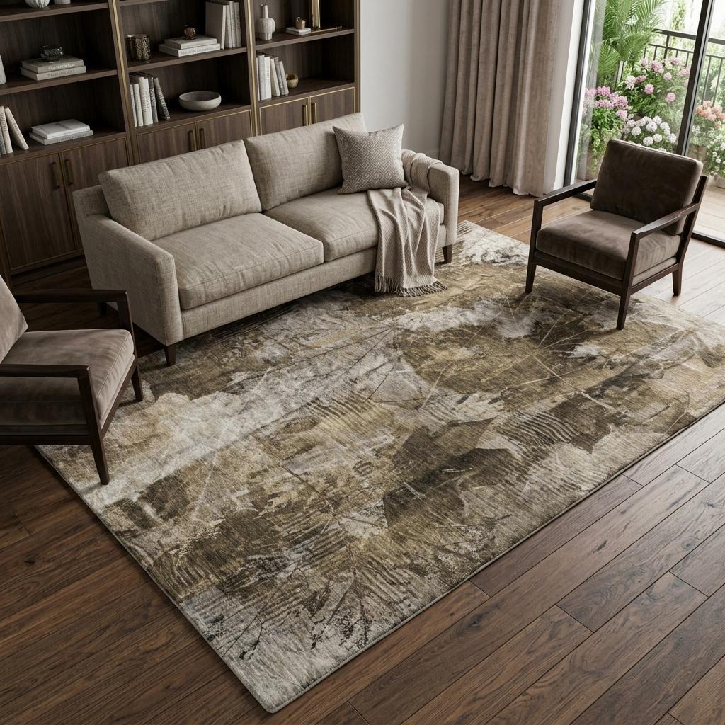 8' X 10' Taupe And Beige Floral Shag Washable Area Rug With UV Protection - HomeRoots - Flyclothing LLC