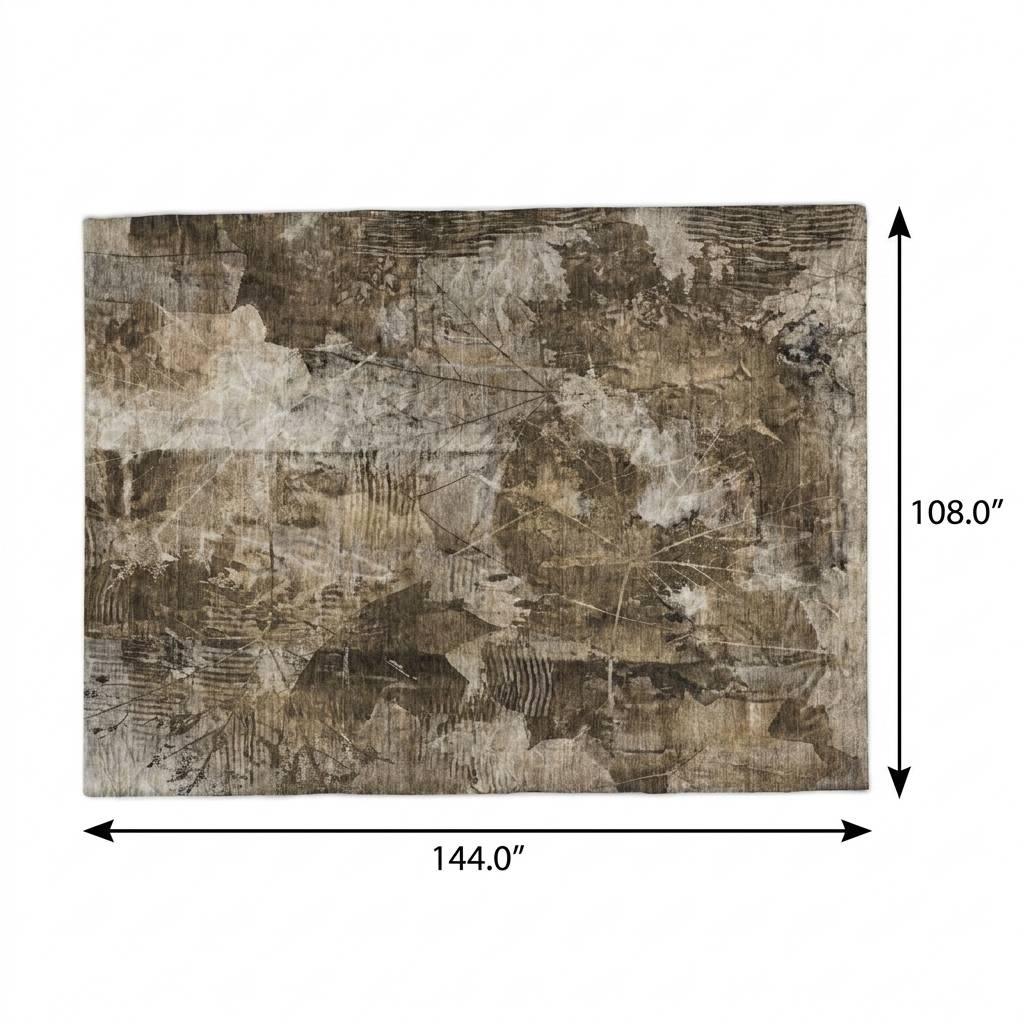 9' X 12' Taupe And Beige Floral Shag Washable Area Rug With UV Protection - HomeRoots - Flyclothing LLC