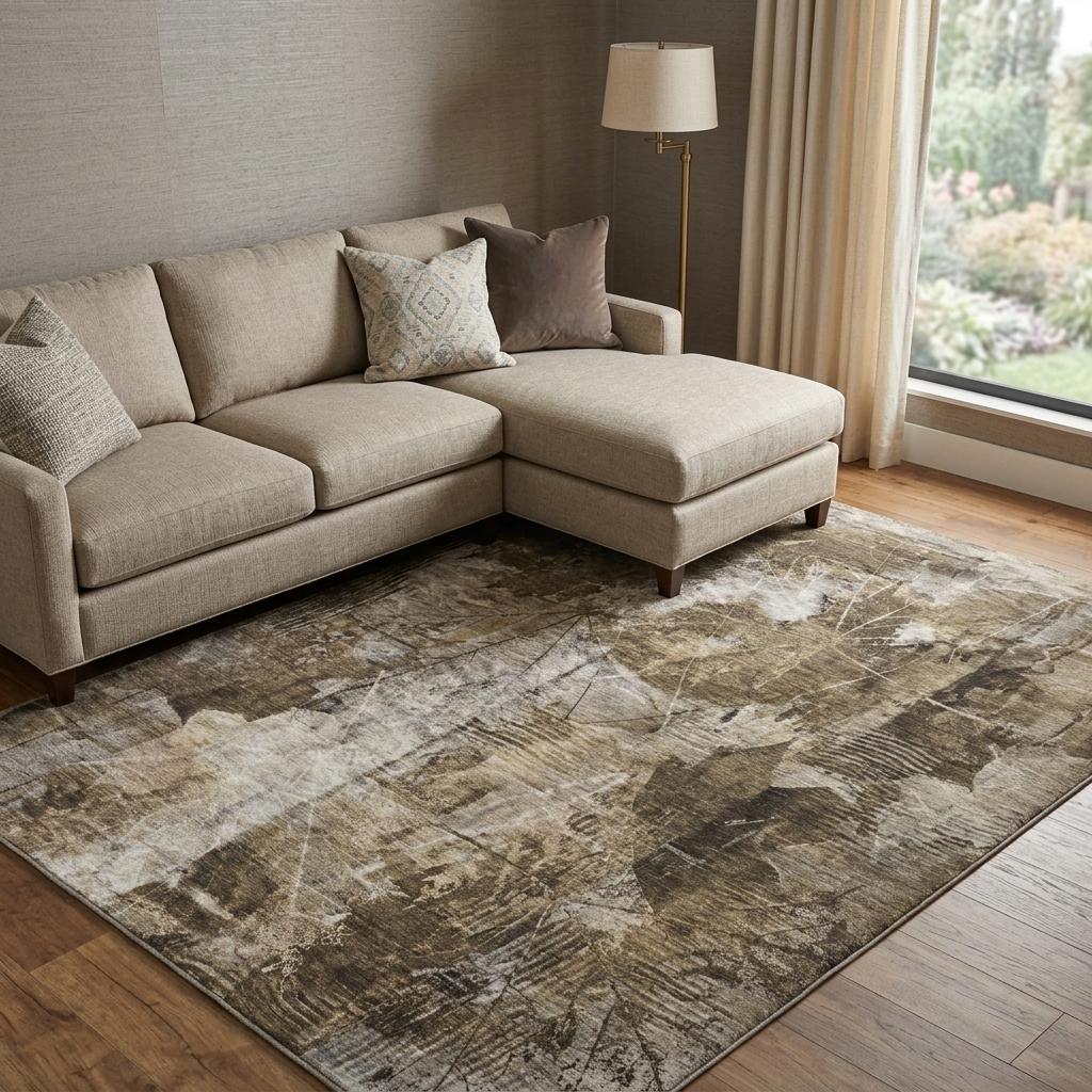 10' X 14' Taupe And Beige Floral Shag Washable Area Rug With UV Protection - HomeRoots - Flyclothing LLC