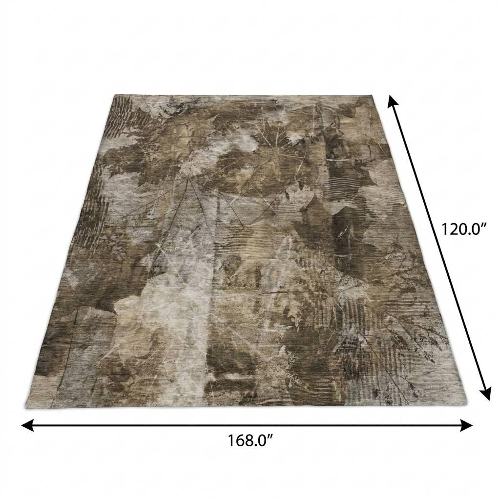 10' X 14' Taupe And Beige Floral Shag Washable Area Rug With UV Protection - HomeRoots - Flyclothing LLC