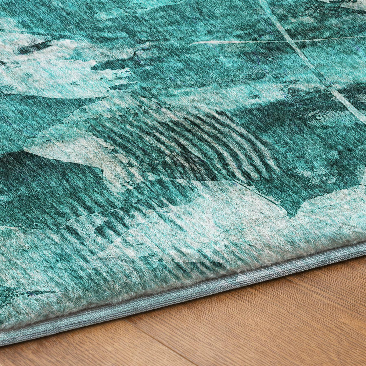 3' X 5' Teal And Ivory Floral Shag Washable Area Rug With UV Protection - HomeRoots - Flyclothing LLC
