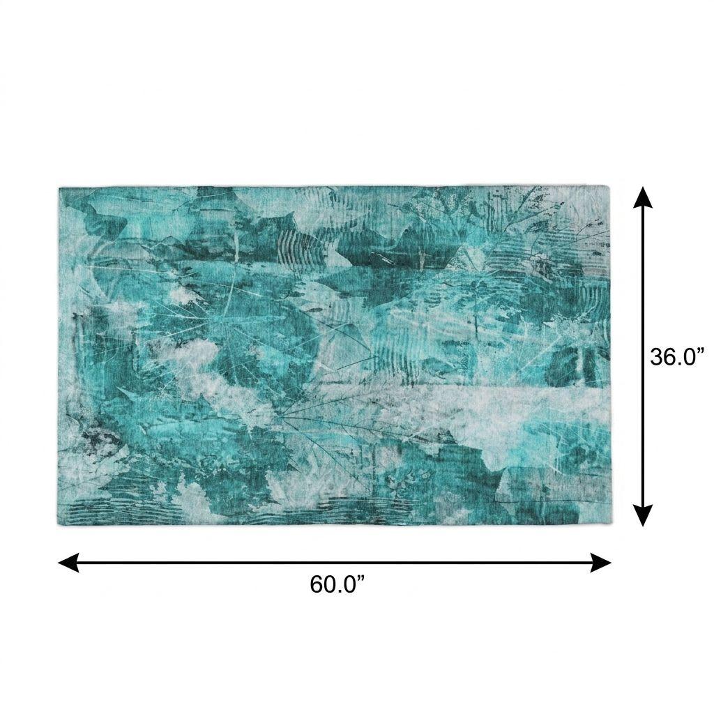 3' X 5' Teal And Ivory Floral Shag Washable Area Rug With UV Protection - HomeRoots - Flyclothing LLC