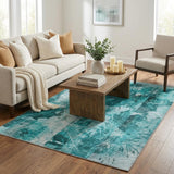 5' X 8' Teal And Ivory Floral Shag Washable Area Rug With UV Protection - HomeRoots - Flyclothing LLC