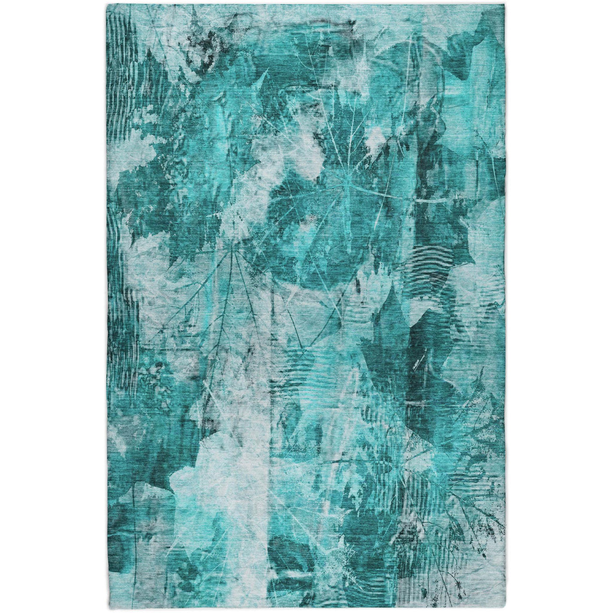 5' X 8' Teal And Ivory Floral Shag Washable Area Rug With UV Protection - HomeRoots - Flyclothing LLC