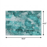 5' X 8' Teal And Ivory Floral Shag Washable Area Rug With UV Protection - HomeRoots - Flyclothing LLC
