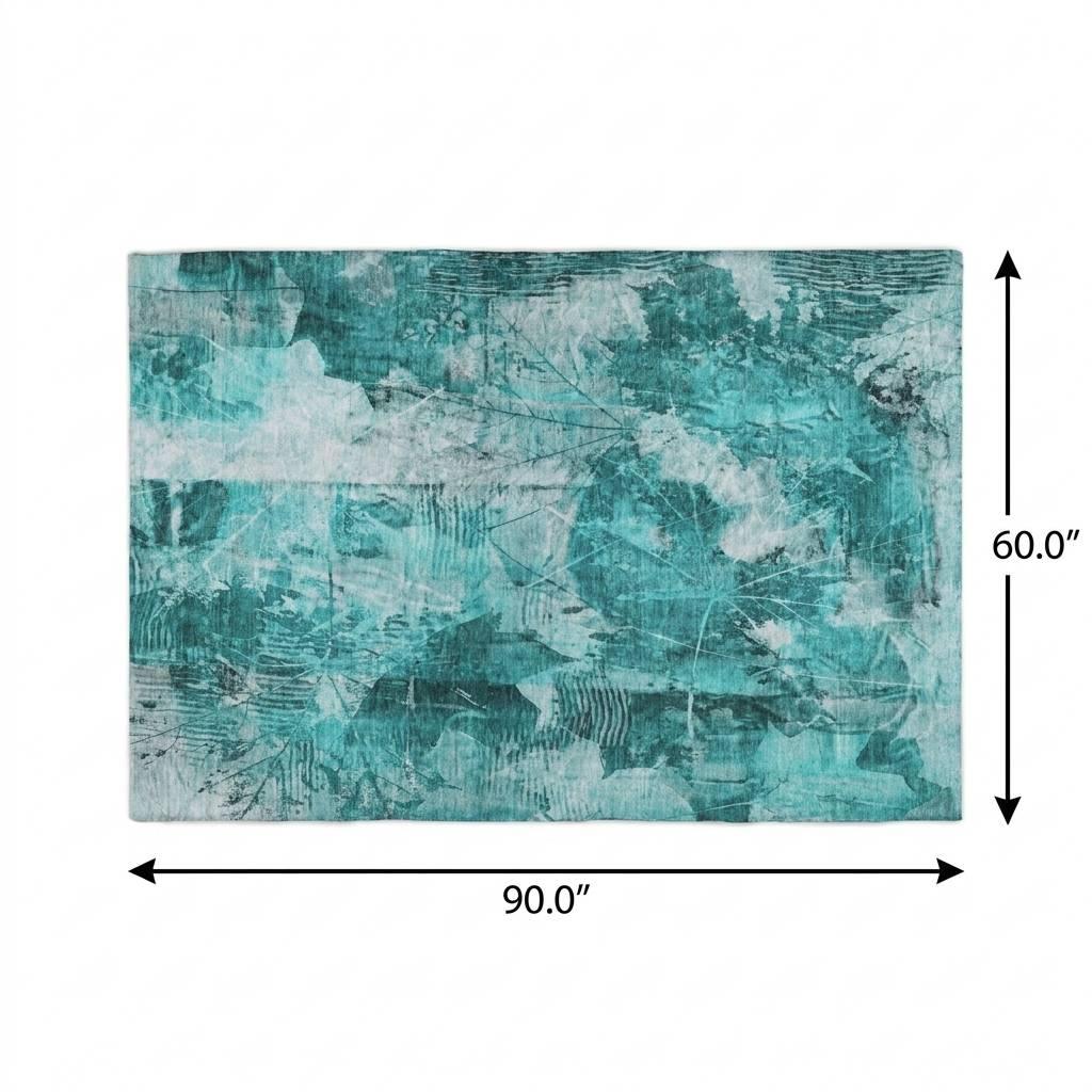 5' X 8' Teal And Ivory Floral Shag Washable Area Rug With UV Protection - HomeRoots - Flyclothing LLC