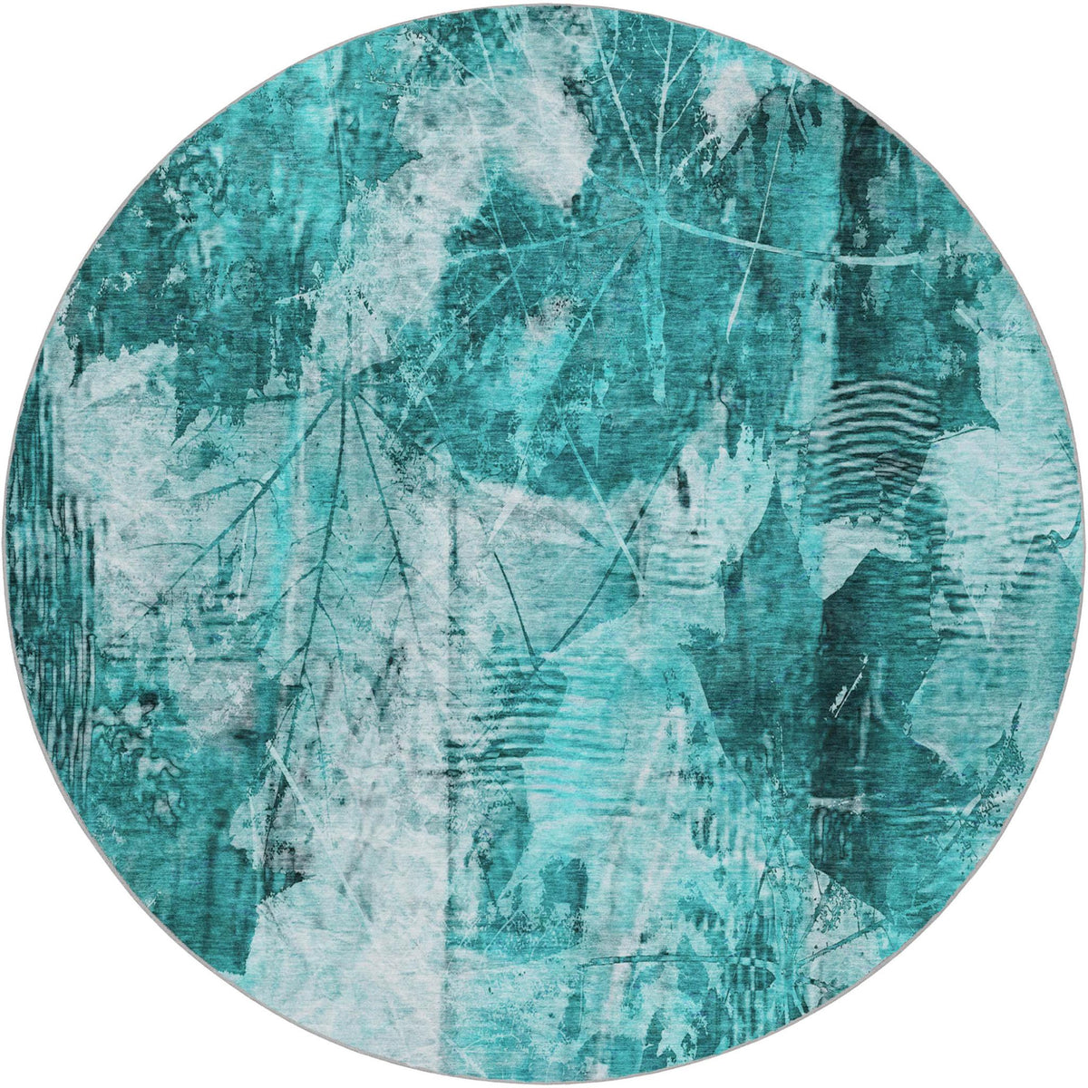 8' Teal And Ivory Floral Shag Washable Round Rug With UV Protection - HomeRoots - Flyclothing LLC