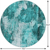 8' Teal And Ivory Floral Shag Washable Round Rug With UV Protection - HomeRoots - Flyclothing LLC