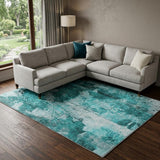 8' X 10' Teal And Ivory Floral Shag Washable Area Rug With UV Protection - HomeRoots - Flyclothing LLC
