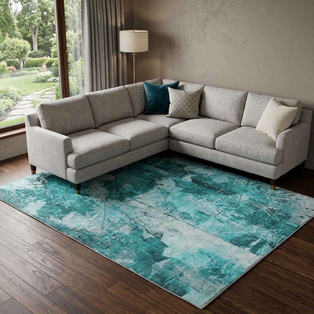 8' X 10' Teal And Ivory Floral Shag Washable Area Rug With UV Protection - HomeRoots - Flyclothing LLC