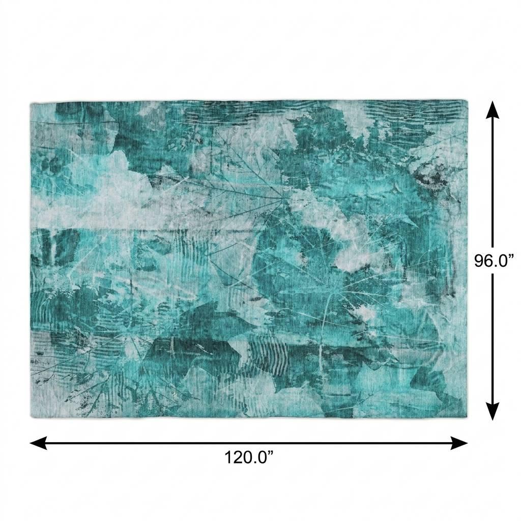 8' X 10' Teal And Ivory Floral Shag Washable Area Rug With UV Protection - HomeRoots - Flyclothing LLC