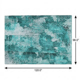 8' X 10' Teal And Ivory Floral Shag Washable Area Rug With UV Protection - HomeRoots - Flyclothing LLC