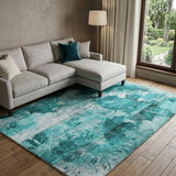 9' X 12' Teal And Ivory Floral Shag Washable Area Rug With UV Protection - HomeRoots - Flyclothing LLC