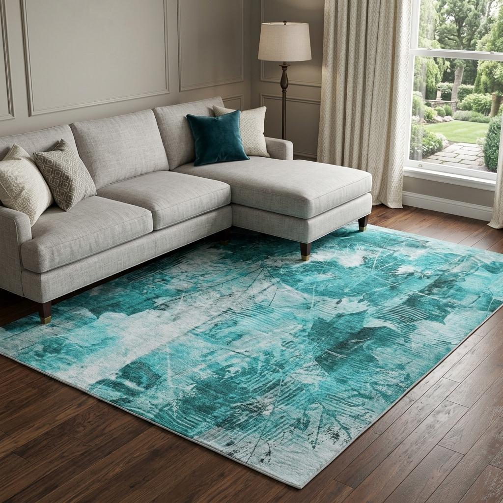 10' X 14' Teal And Ivory Floral Shag Washable Area Rug With UV Protection - HomeRoots - Flyclothing LLC