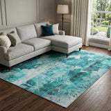 10' X 14' Teal And Ivory Floral Shag Washable Area Rug With UV Protection - HomeRoots - Flyclothing LLC