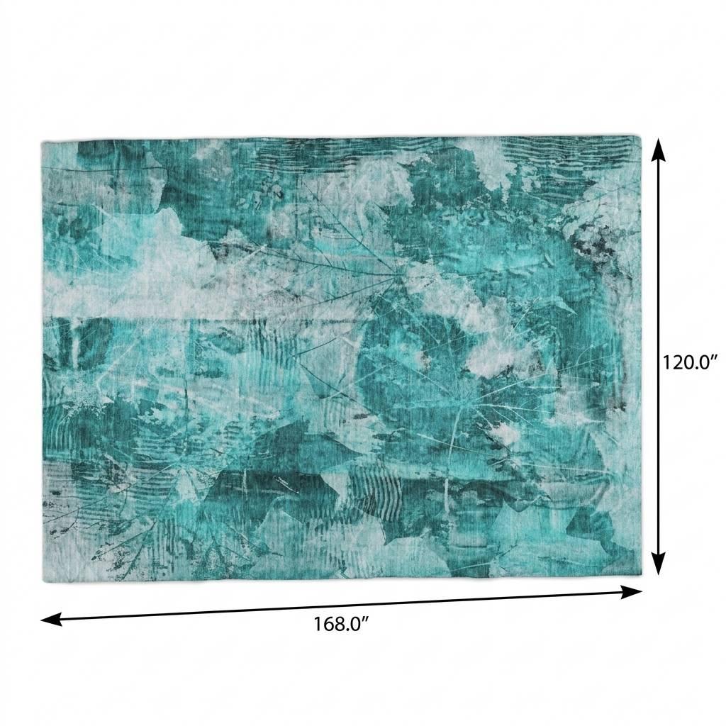 10' X 14' Teal And Ivory Floral Shag Washable Area Rug With UV Protection - HomeRoots - Flyclothing LLC
