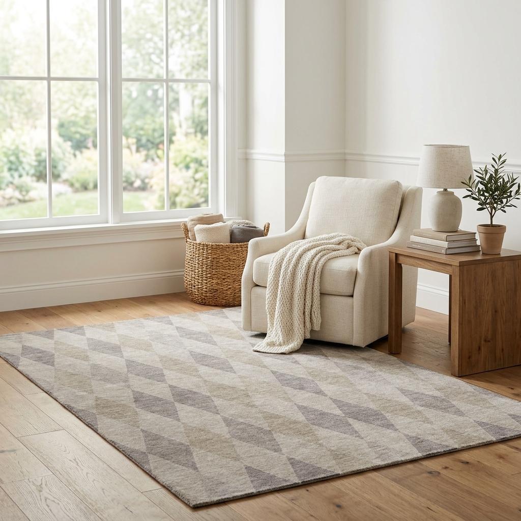 5' X 8' Beige And Gray Geometric Shag Washable Area Rug With UV Protection - HomeRoots - Flyclothing LLC