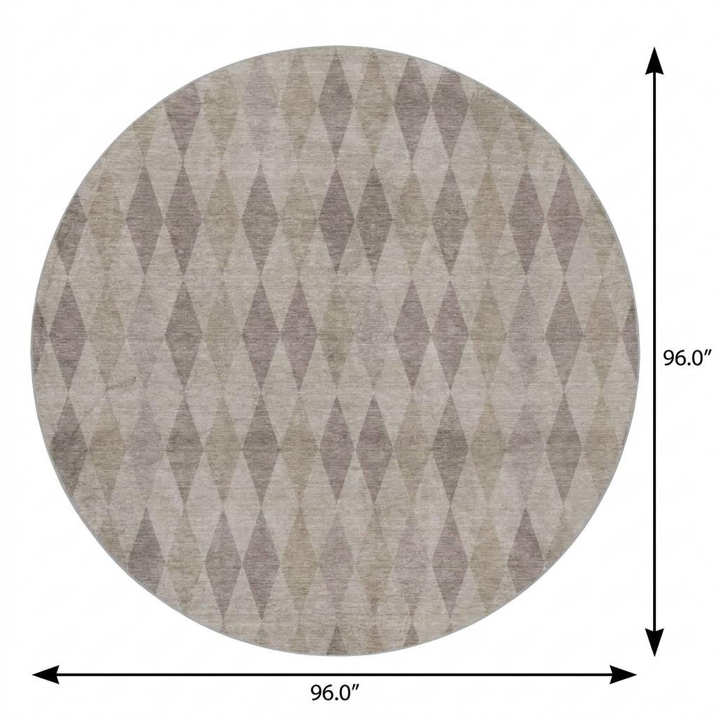8' Beige And Gray Geometric Shag Washable Round Rug With UV Protection - HomeRoots - Flyclothing LLC