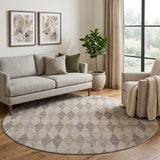 8' Beige And Gray Geometric Shag Washable Round Rug With UV Protection - HomeRoots - Flyclothing LLC