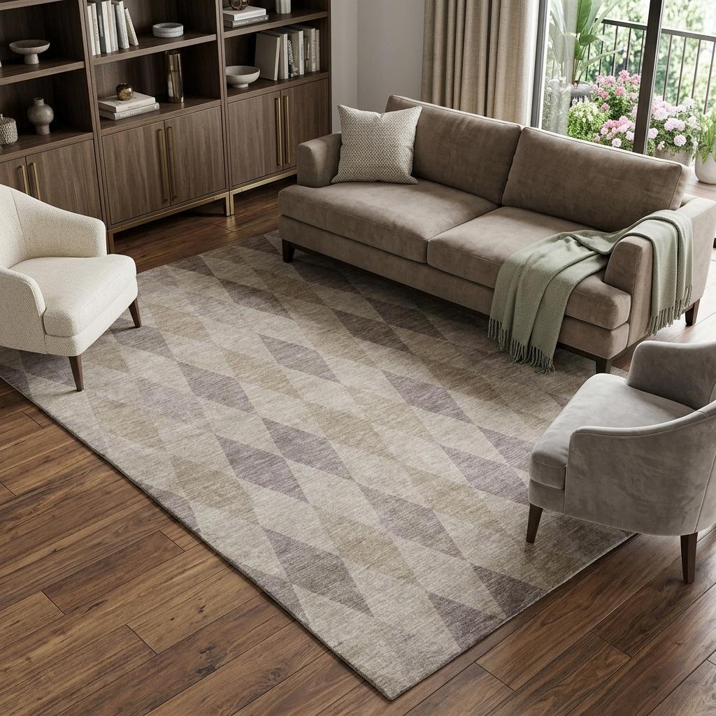 8' X 10' Beige And Gray Geometric Shag Washable Area Rug With UV Protection - HomeRoots - Flyclothing LLC