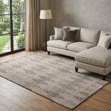 9' X 12' Beige And Gray Geometric Shag Washable Area Rug With UV Protection - HomeRoots - Flyclothing LLC