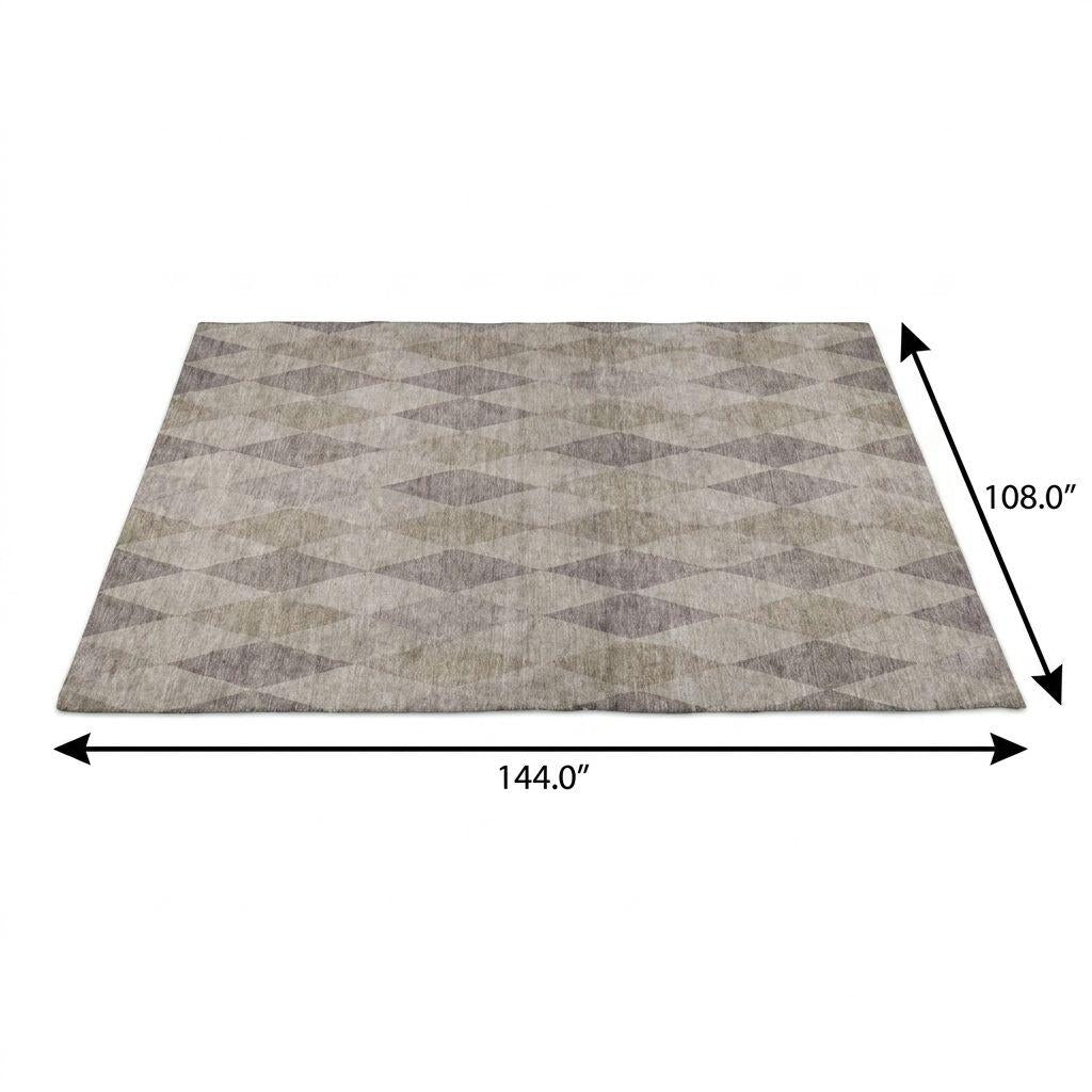 9' X 12' Beige And Gray Geometric Shag Washable Area Rug With UV Protection - HomeRoots - Flyclothing LLC