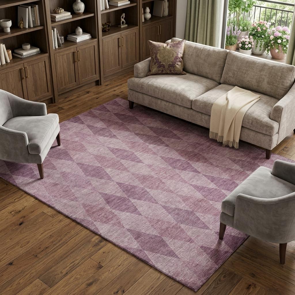 8' X 10' Blush And Mauve Geometric Shag Washable Area Rug With UV Protection - HomeRoots - Flyclothing LLC