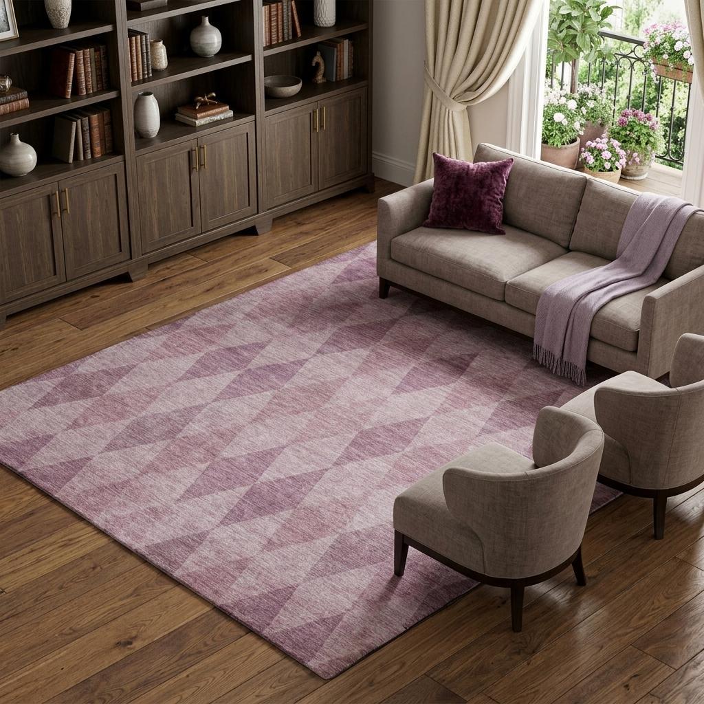 10' X 14' Blush And Mauve Geometric Shag Washable Area Rug With UV Protection - HomeRoots - Flyclothing LLC