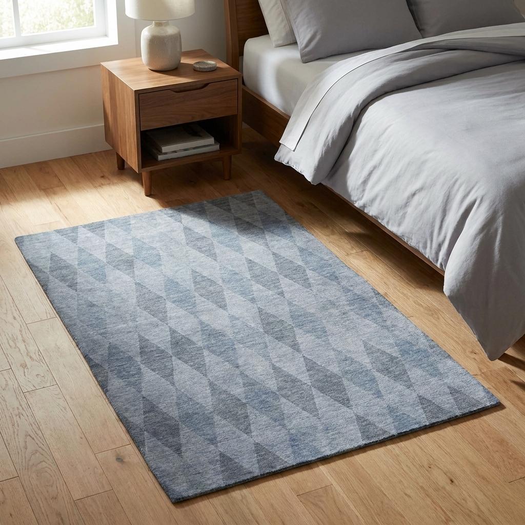 3' X 5' Denim Blue And Gray Geometric Shag Washable Area Rug With UV Protection - HomeRoots - Flyclothing LLC