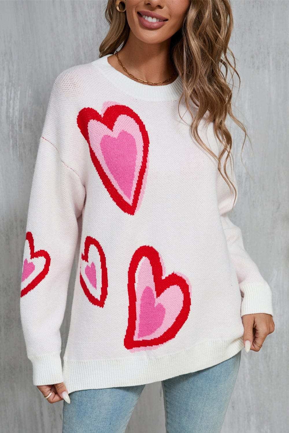 Angel Wings Heart Round Neck Long Sleeve Sweater - Trendsi - Flyclothing LLC