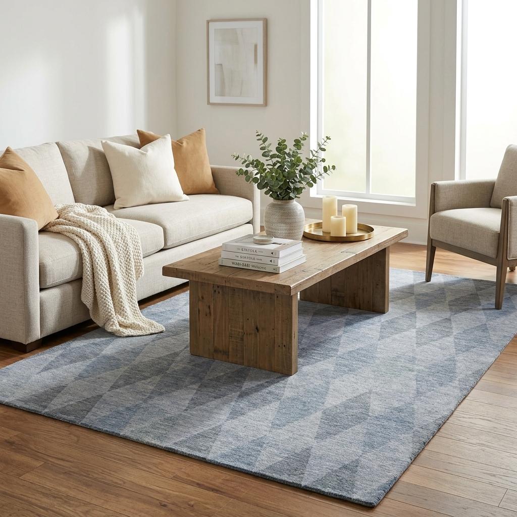 5' X 8' Denim Blue And Gray Geometric Shag Washable Area Rug With UV Protection - HomeRoots - Flyclothing LLC