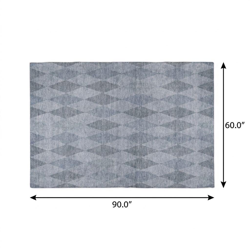 5' X 8' Denim Blue And Gray Geometric Shag Washable Area Rug With UV Protection - HomeRoots - Flyclothing LLC