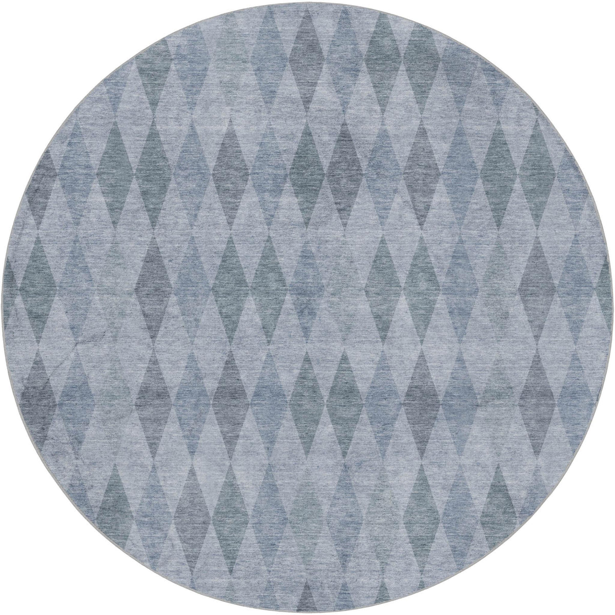 8' Denim Blue And Gray Geometric Shag Washable Round Rug With UV Protection - HomeRoots - Flyclothing LLC