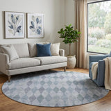 8' Denim Blue And Gray Geometric Shag Washable Round Rug With UV Protection - HomeRoots - Flyclothing LLC