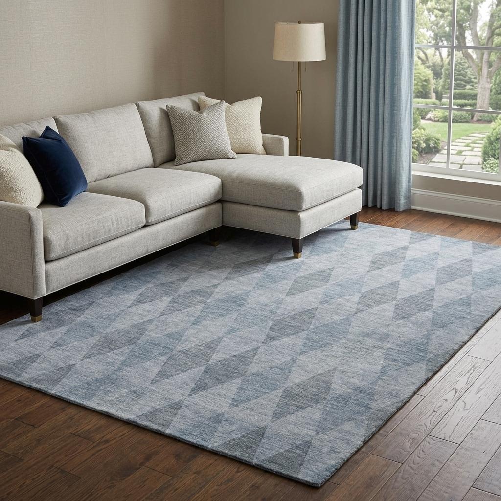 9' X 12' Denim Blue And Gray Geometric Shag Washable Area Rug With UV Protection - HomeRoots - Flyclothing LLC