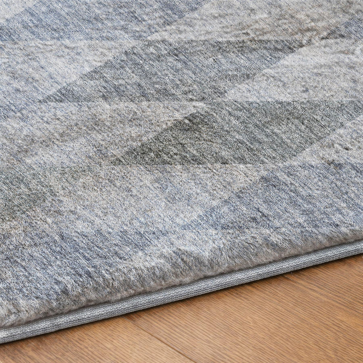 9' X 12' Denim Blue And Gray Geometric Shag Washable Area Rug With UV Protection - HomeRoots - Flyclothing LLC