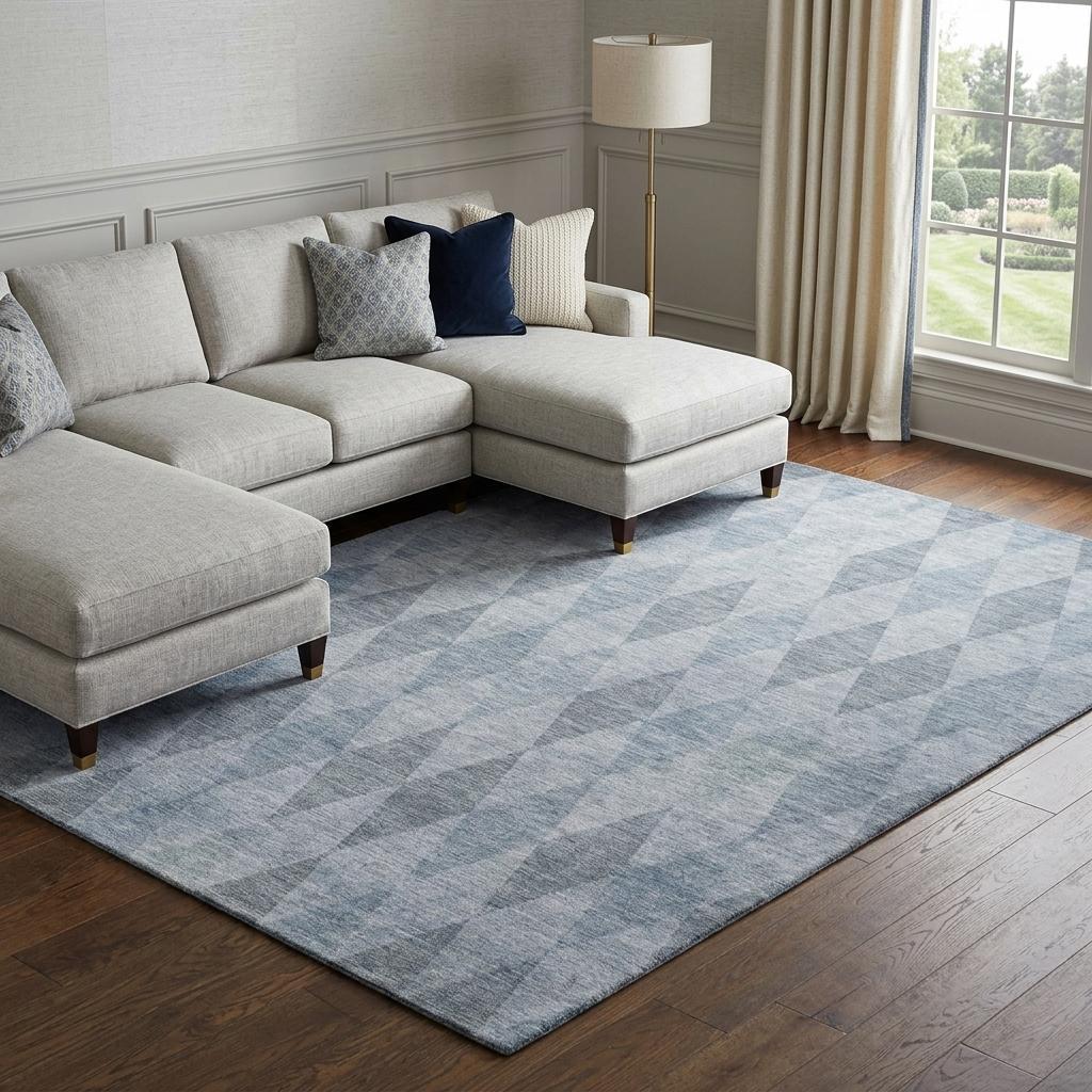 10' X 14' Denim Blue And Gray Geometric Shag Washable Area Rug With UV Protection - HomeRoots - Flyclothing LLC