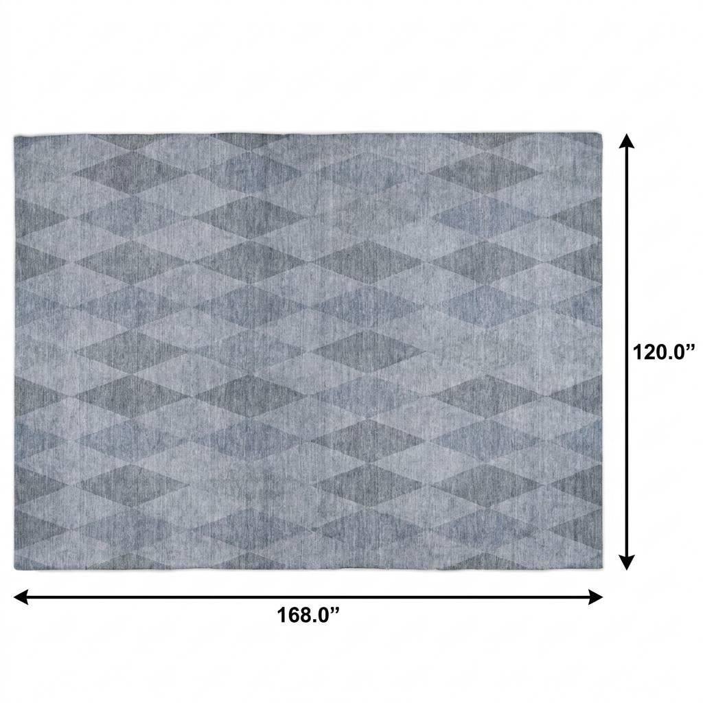 10' X 14' Denim Blue And Gray Geometric Shag Washable Area Rug With UV Protection - HomeRoots - Flyclothing LLC