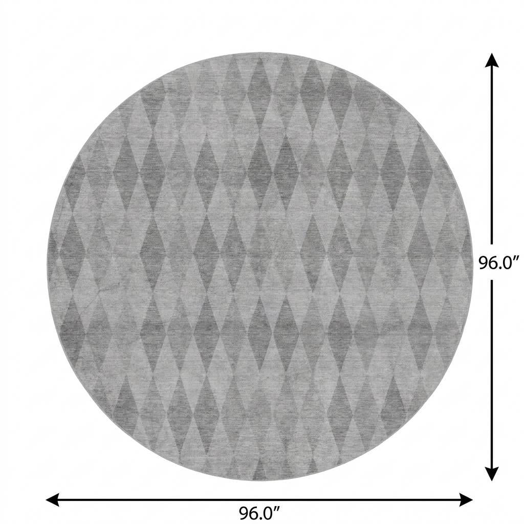 8' Gray And Charcoal Geometric Shag Washable Round Rug With UV Protection - HomeRoots - Flyclothing LLC