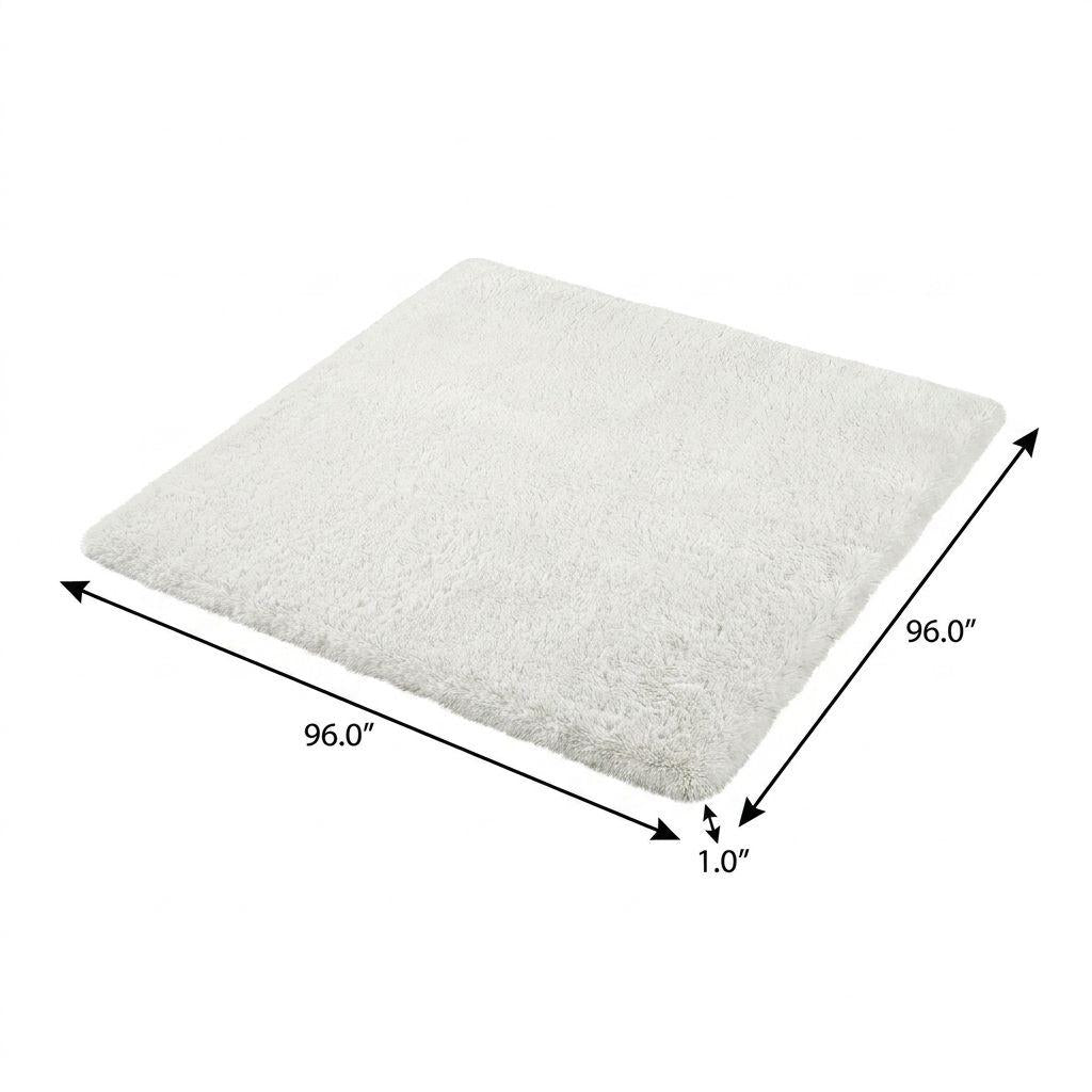 8' Ivory And Gray Geometric Shag Washable Round Rug With UV Protection - HomeRoots - Flyclothing LLC