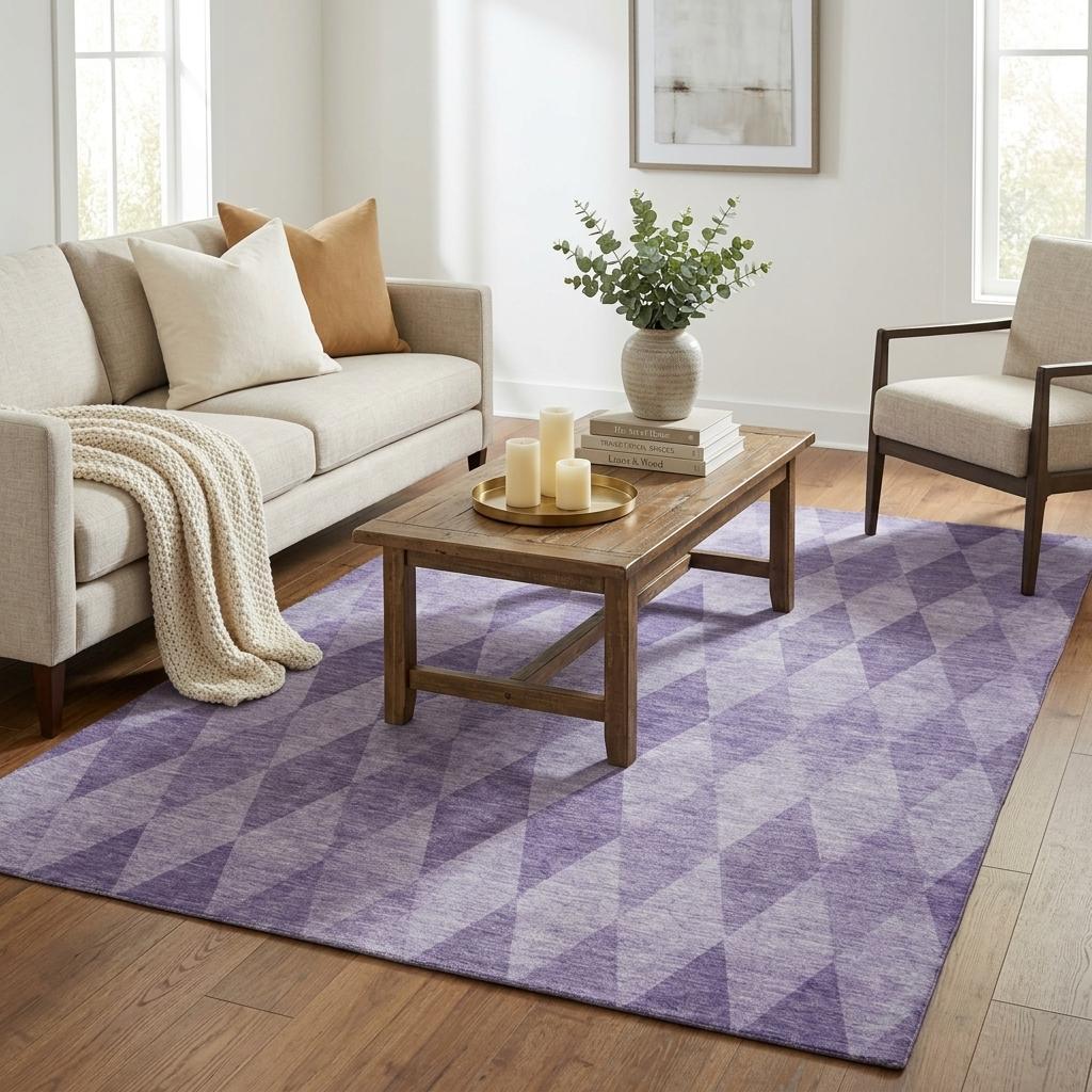 5' X 8' Purple And Lavender Geometric Shag Washable Area Rug With UV Protection - HomeRoots - Flyclothing LLC