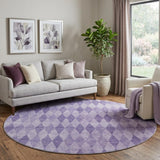 8' Purple And Lavender Geometric Shag Washable Round Rug With UV Protection - HomeRoots - Flyclothing LLC