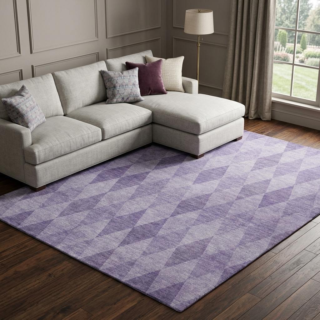 8' X 10' Purple And Lavender Geometric Shag Washable Area Rug With UV Protection - HomeRoots - Flyclothing LLC
