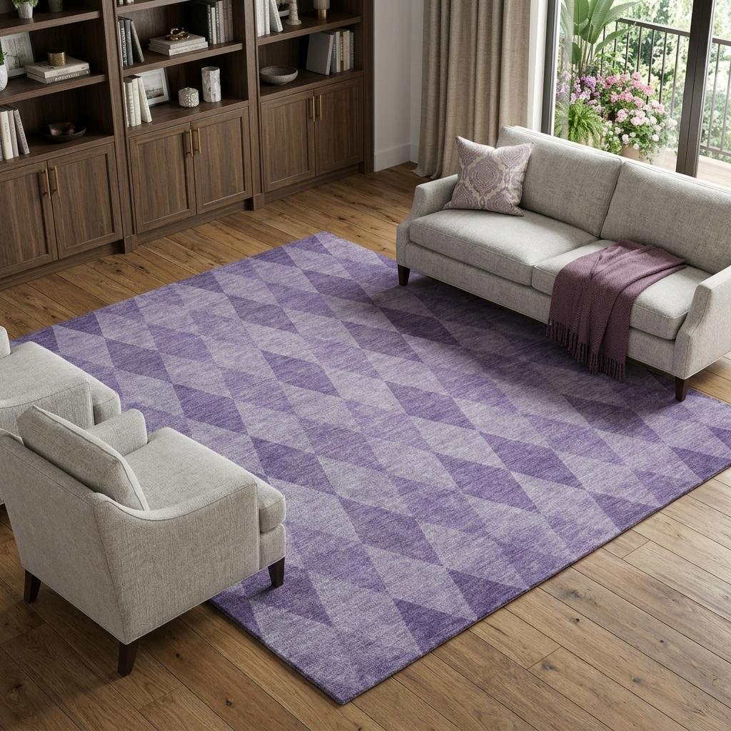 10' X 14' Purple And Lavender Geometric Shag Washable Area Rug With UV Protection - HomeRoots - Flyclothing LLC
