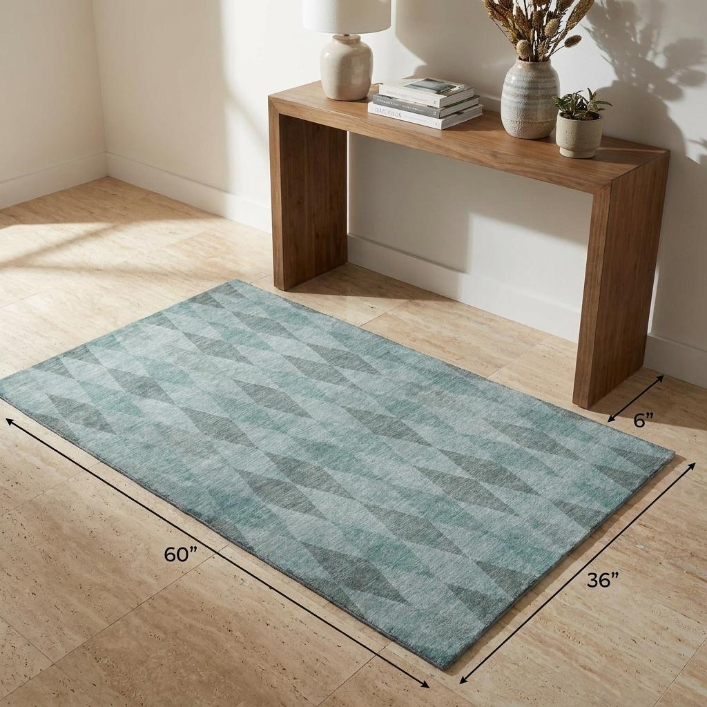 3' X 5' Teal And Gray Geometric Shag Washable Area Rug With UV Protection - HomeRoots - Flyclothing LLC