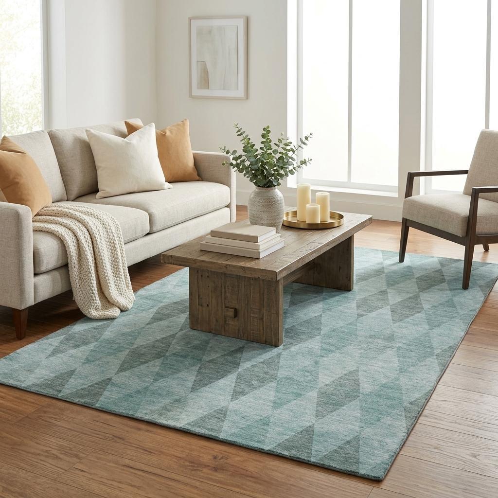 5' X 8' Teal And Gray Geometric Shag Washable Area Rug With UV Protection - HomeRoots - Flyclothing LLC