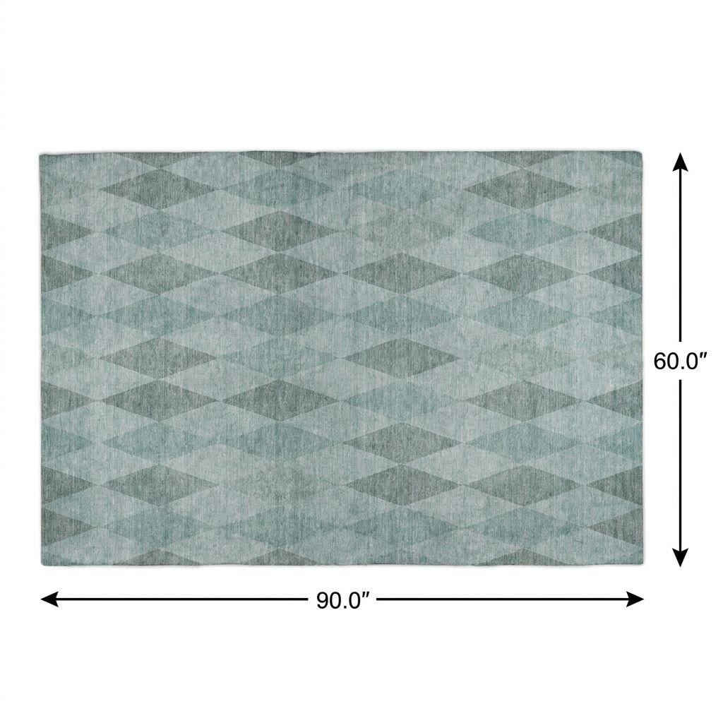 5' X 8' Teal And Gray Geometric Shag Washable Area Rug With UV Protection - HomeRoots - Flyclothing LLC