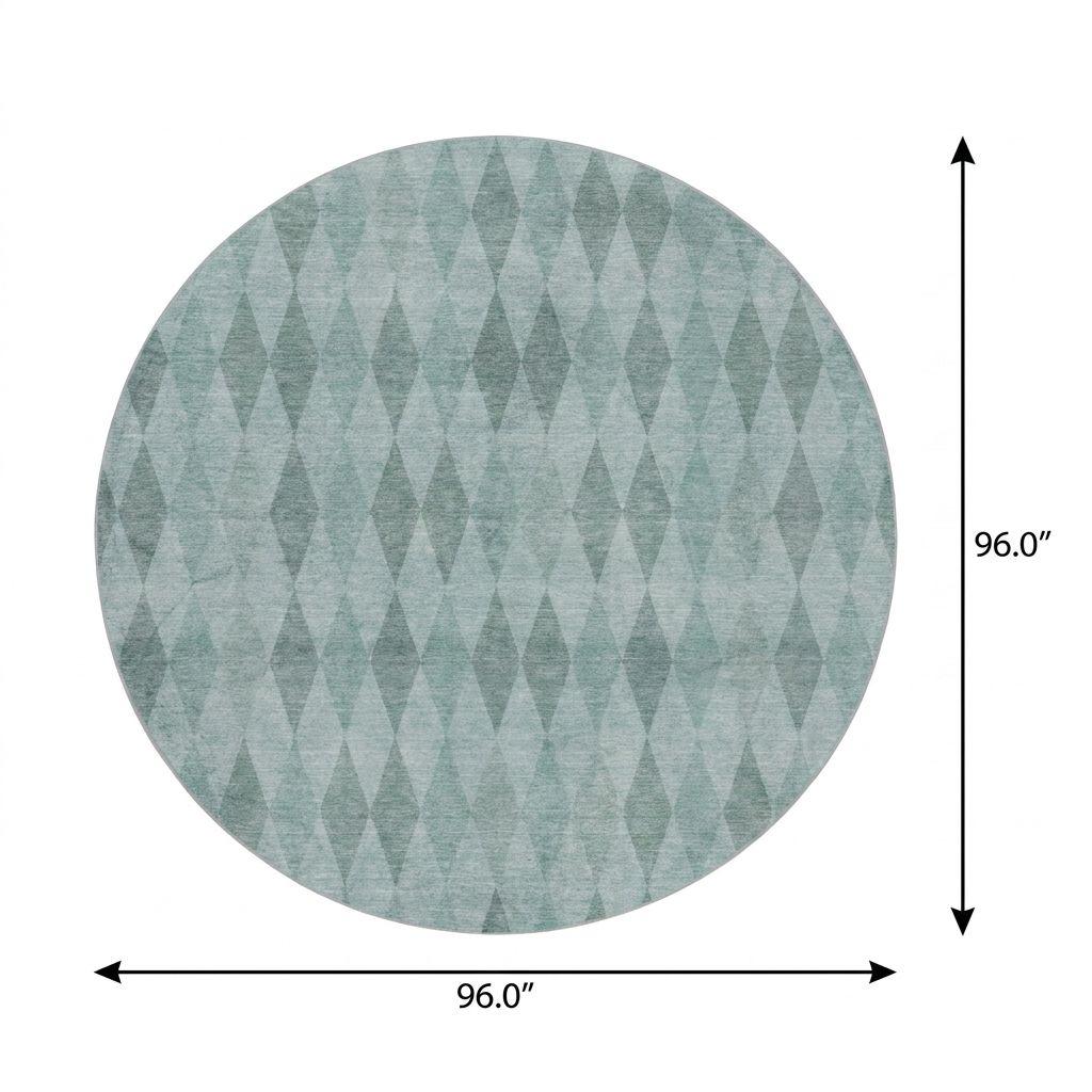 8' Teal And Gray Geometric Shag Washable Round Rug With UV Protection - HomeRoots - Flyclothing LLC